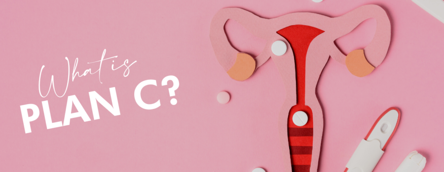 A graphic with birth control, a uterus icon, and the text "What is Plan C?" on it