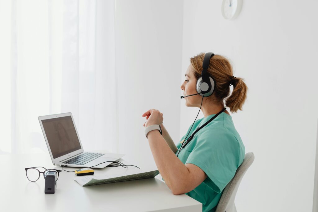 nurse in a telelhealth appointment talking about abortion pills