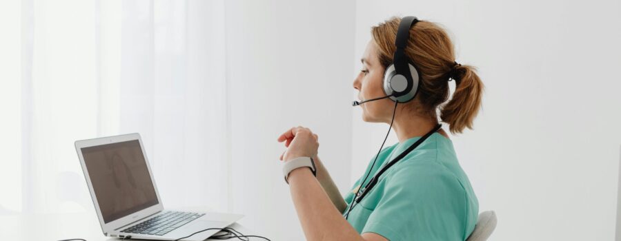 nurse in a telelhealth appointment talking about abortion pills